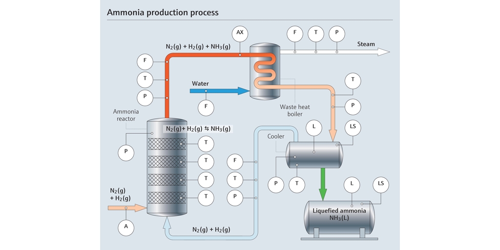 Ammonia production process map with measurement points